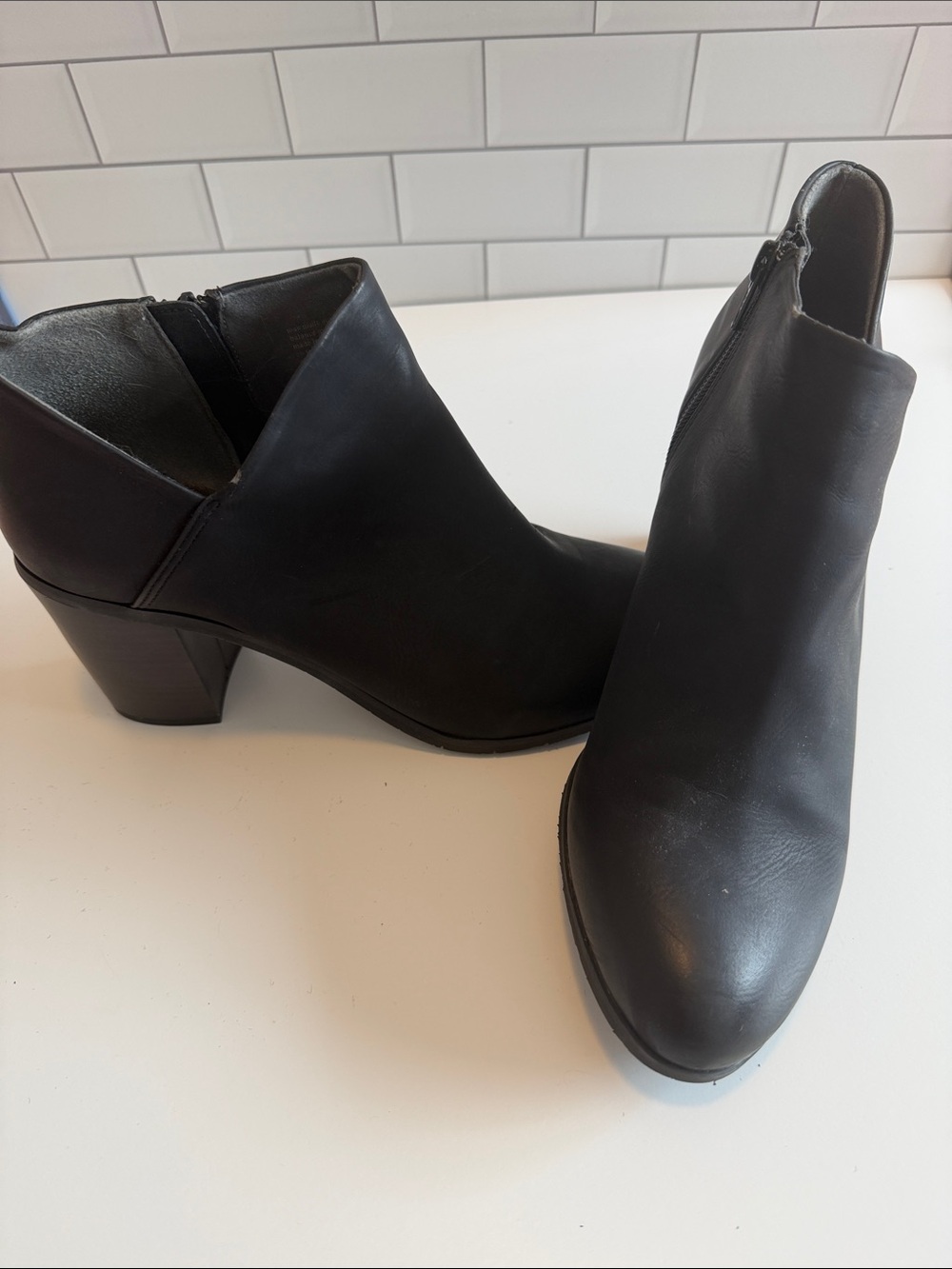 Black Leather Women’s Ankle Bootie with Block Heel